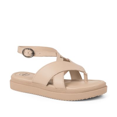 Sandália Dakota Flatform em Couro Bege